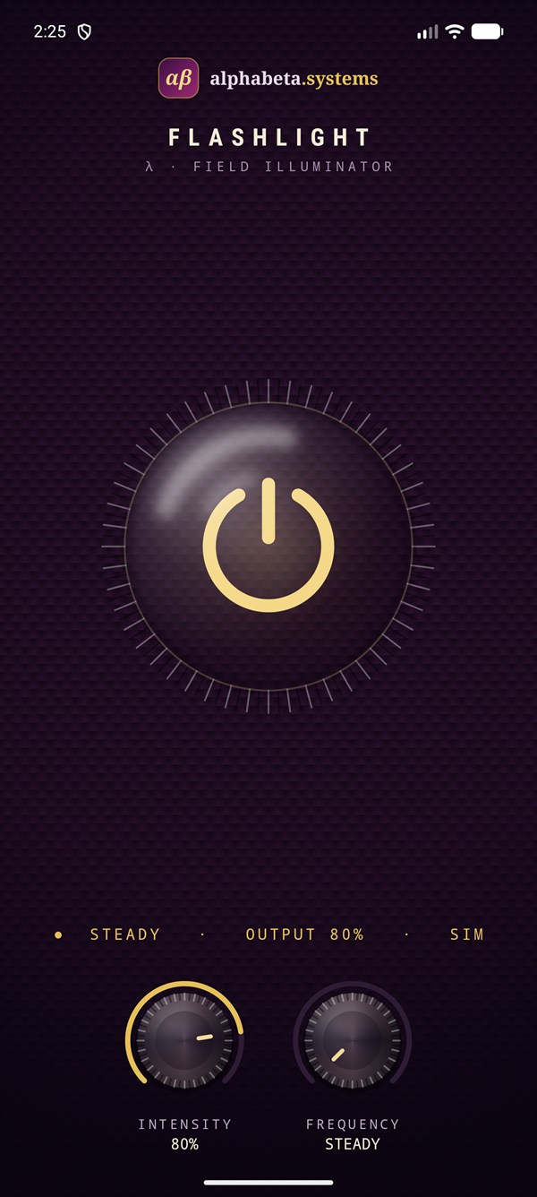 Flashlight switched on, dial glowing gold